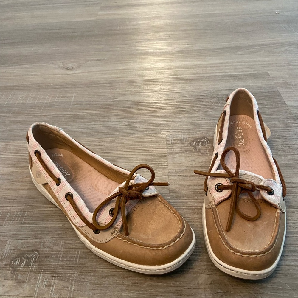 Sperry Pink and Leather Boat Shoes Size 7